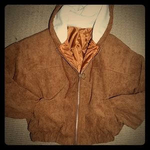 Corduroy Zip up drawstring hooded jacket